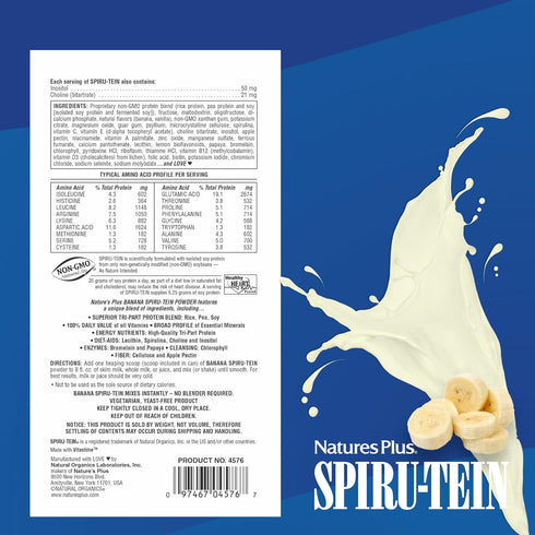 NaturesPlus SPIRU-TEIN Shake | Banana Flavor | 1.2 lbs Spirulina Protein Powder - Vegetarian, Gluten-Free, 16 Servings