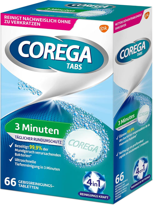 Corega Rapid Denture/Third Teeth Cleaning Sticks, 1x66 Teething Cleaning Tablets, Cleaning in 3 Minutes