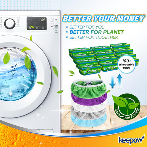 KEEPOW 10 Pack Reusable Microfiber Mop Pads for Swiffer Sweeper Mop - Washable Wet Pad Refills for Hardwood Floor