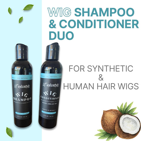 Wig Shampoo & Conditioner Set Cleaner Detangler for Synthetic and Natural Wigs, Coconut Scent