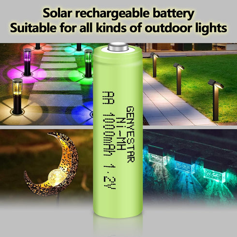 Rechargeable AA Batteries NIMH 1.2V 1000mAh Pre-Charged for Solar Lights and Household Devices, 8 Pack