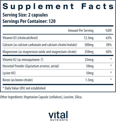 Vital Nutrients Osteo-Nutrients II | Vitamin K2 + D3, Calcium, Boron, Magnesium for Bone Strength | 240 Capsules