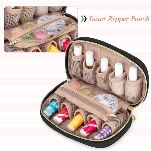 LUXJA Nail Polish Organizer Case - Holds 10 Bottles (15ml), Zipper Pockets, Black (Bag Only)