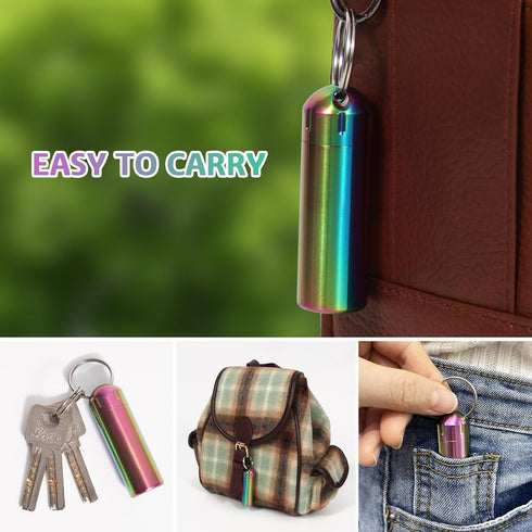 Pill Organizer, 2 Pack Waterproof Stainless Steel Travel Small Pill Box for Keychain or Pocket