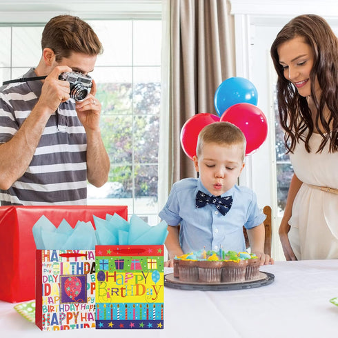 2-Pack 12.6" Large Happy Birthday Gift Bags with Tissue Paper for Birthday Party