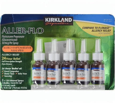 KIRKLAND Signature Aller-Flo Fluticasone Propionate (Glucorticoid) 5 Bottles x 120 Metered Sprays 0.54