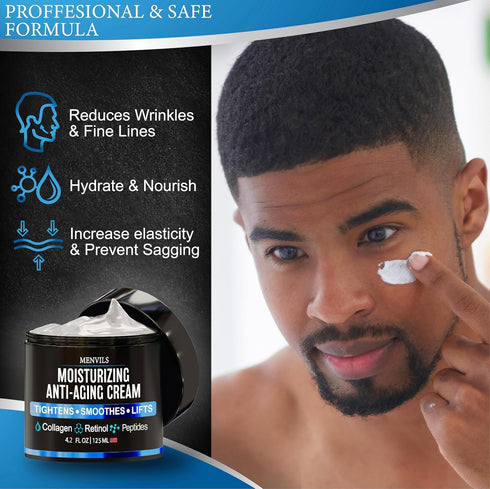 Mens Face Moisturizer Cream - Anti Aging & Wrinkle for Men with Collagen, Retinol, Peptides, Jojoba Oil (4.2 OZ)