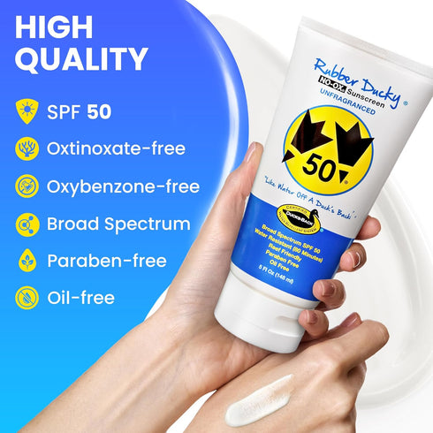 Rubber Ducky Vitamin E Sunscreen with SPF 50 - Water-Resistant Lotion for Face and Body (5oz)