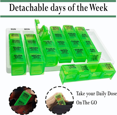 GMS 4 Times a Day Weekly Pill Reminder - Includes 7 Removable Pill Boxes in Flat White Tray