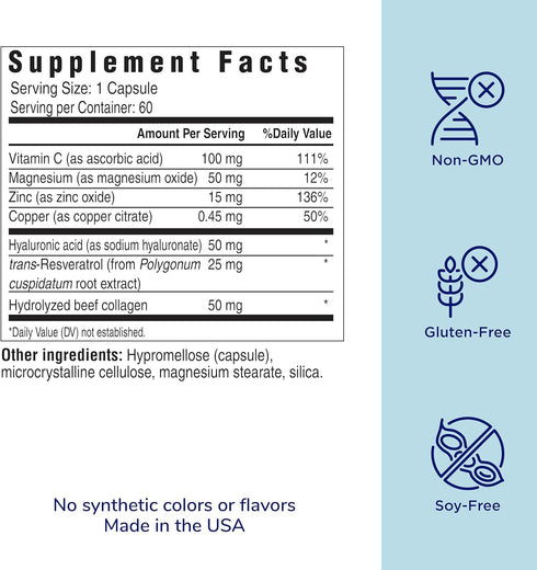 Her Own Beauty Hyaluronic Acid Capsules, Skin Hydration, Nourishes and Protects Skin, 60 Count