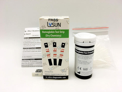 Lysun HBS-101 Hemoglobin Test Strips, 25pcs with 25pcs Capillary Tubes