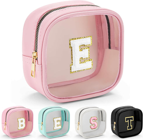 Mini Makeup Bag, Clear Toiletry Case, Portable Make Up Organizer, Small Cosmetic Bag for Purse, Best Friend Gifts, Pink