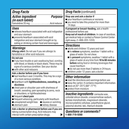 Amazon Basic Care Maximum Strength Famotidine Tablets 20 mg, Acid Reducer, 25 Count