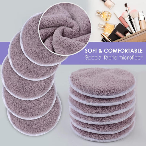 SUNLAND Reusable Makeup Remover Pads, 16 Pack Microfiber Face Cleansing Gloves, Washable with Laundry Bag (Round