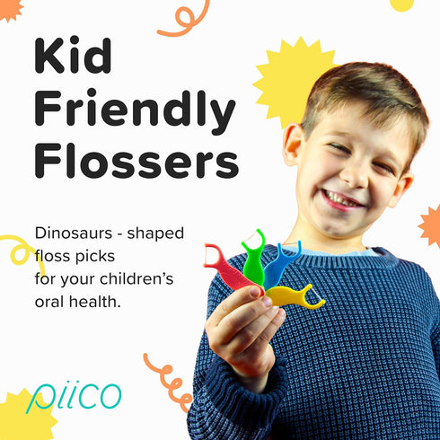 Unflavored Kids Floss, No Fluoride Dual Line Dental Floss Picks, 240 Count Dino & Travel Case