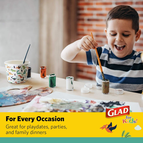Glad for Kids Dinosaur Party Supplies, Heavy Duty Disposable Paper Snack Bowls with Lids, 12 Ounce - 20 Count