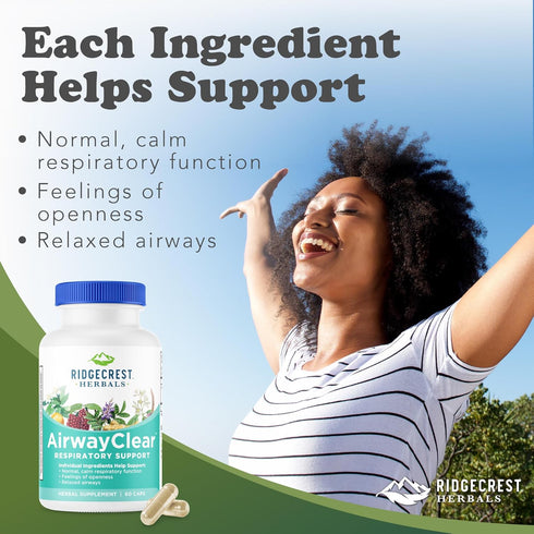 Ridgecrest Herbals AirwayClear, Lung Health and Breathing Support, 60 Vegan Caps, Gluten Free