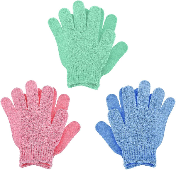Sibba 3 Pair Bath Gloves for Shower, Natural Loofah Exfoliating Wash Gloves for Body and Face