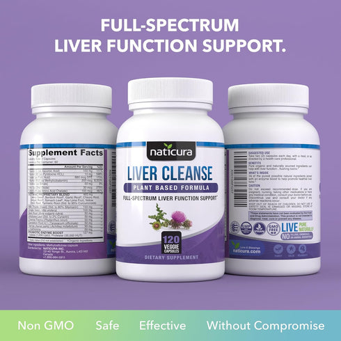 Liver Cleanse Plant-Based Formula - Vegan Supplement with Milk Thistle, Vitamin C, Zinc - 120 Capsules, No Fillers or