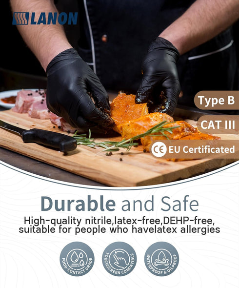 LANON Food Safe Disposable Nitrile Gloves, Latex-Free, Powder-Free, Textured Fingertips for Cooking