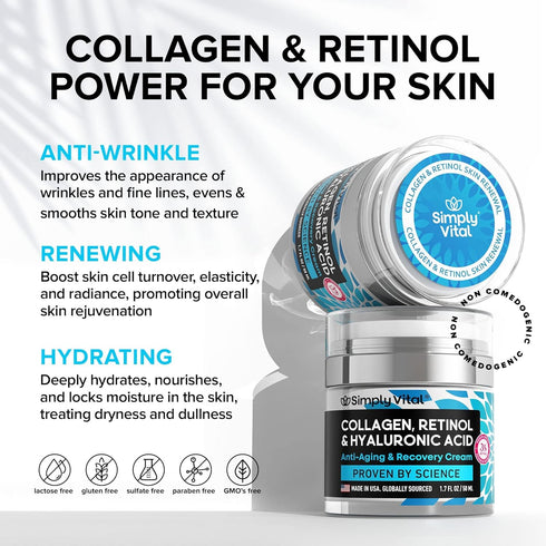 SimplyVital Face Moisturizer Collagen Cream - Anti Aging Day & Night Face Cream for Neck and Décolleté - 1.7oz