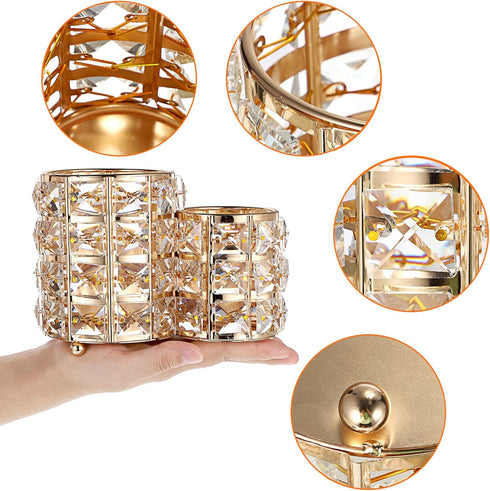 Hipiwe Makeup Brush Holder, Gold Bling Crystal Organizer for Brushes, Remote Control, and Cosmetic Tools, 2-Slot