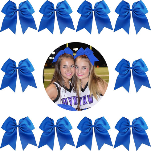 Kenz Laurenz 7" Jumbo Cheer Bow, Big Hair Bows with Ponytail Holder, 10 Pack, Blue