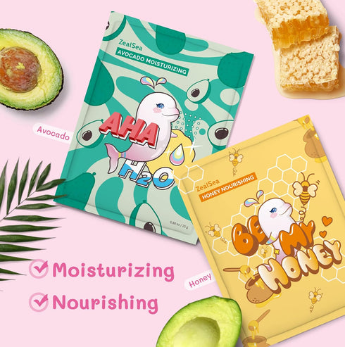ZealSea Sheet Mask Skin Care, Pack of 7 Beauty Facial Masks, Hydrate, Brighten, Moisturize for All Skin Types