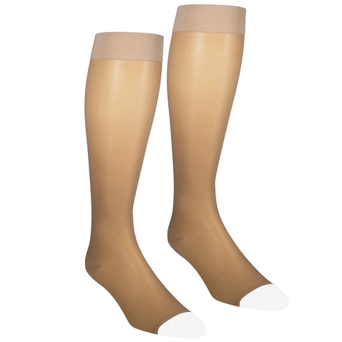 NuVein Sheer Compression Stockings, 15-20 mmHg Support, Knee High, Open Toe, Medium Denier, Beige, Medium