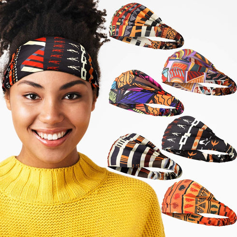 Syhood 6 Piece African Headbands Hair Accessories for Women, Vintage Yoga Headpiece, Wide Stretchy Elastic Hair Bands