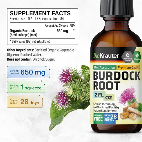 Burdock Root Tincture - Organic Extract Liquid Supplement - Antioxidant Support - Vegan Drops 2 Fl.Oz.
