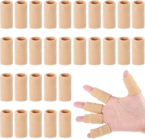 Skylety 30 Pieces Finger Sleeves with Storage Bag, Thumb Splint Brace Support for Pain Relief, Beige