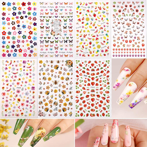 Teenitor 12 Sheets Nail Art Sticker, 3D Self-Adhesive Decoration with 5 Boxes Holographic Glitter Flakes and Nail Art