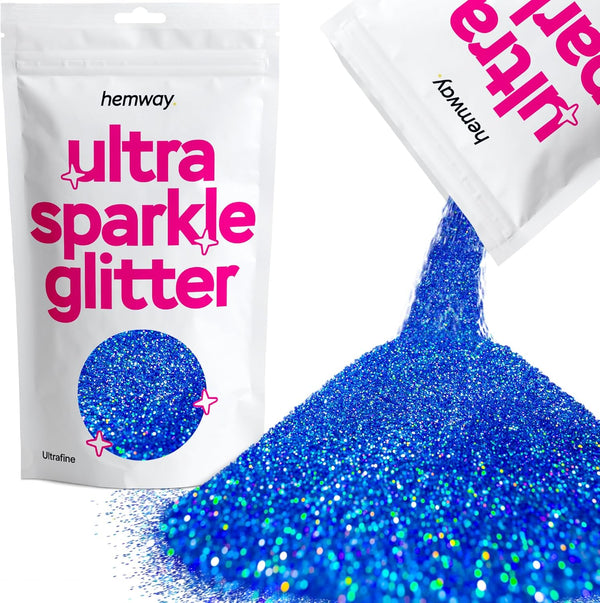 Hemway Premium Ultra Sparkle Glitter - Multi Purpose Metallic Flake for Arts Crafts, Sapphire Blue Holographic, 100g /