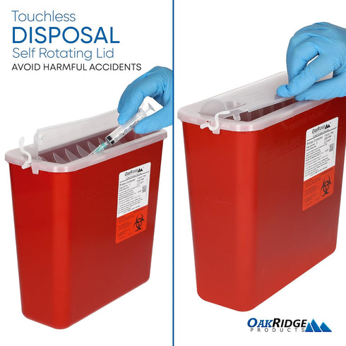 Oakridge Products 5 Quart Sharps Container for Home Use and Professional, Biohazard Needle and Syringe Disposal