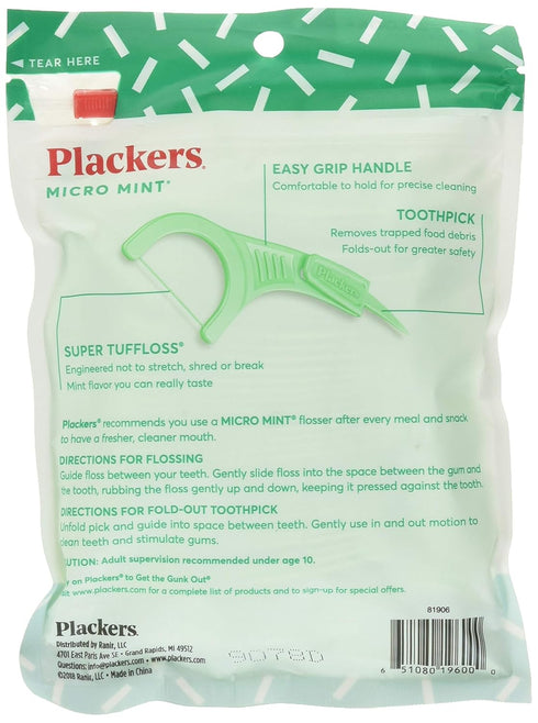 PLACKERS Micro Mint Dental Flossers, Freshens Breath, 90 Each