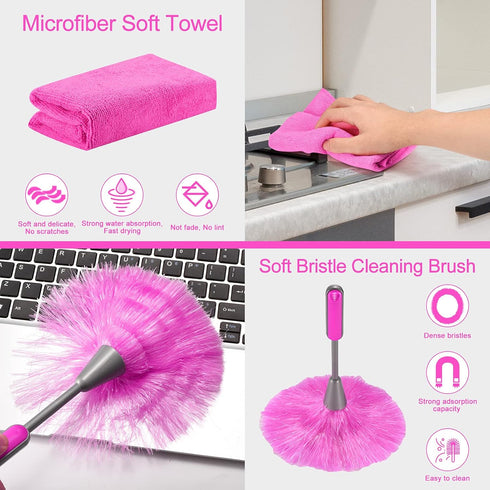 15PCS Microfiber Feather Duster Set with 100-inch Extension Pole, Bendable & Washable Dusters for High Ceiling Cleaning
