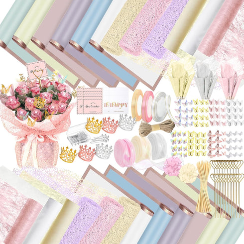 NLXCXUCY 512Pcs Flower Wrapping Paper Kit with 120 Sheets Waterproof Floral Wrapping Paper