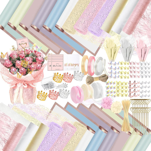 NLXCXUCY 512Pcs Flower Wrapping Paper Kit with 120 Sheets Waterproof Floral Wrapping Paper