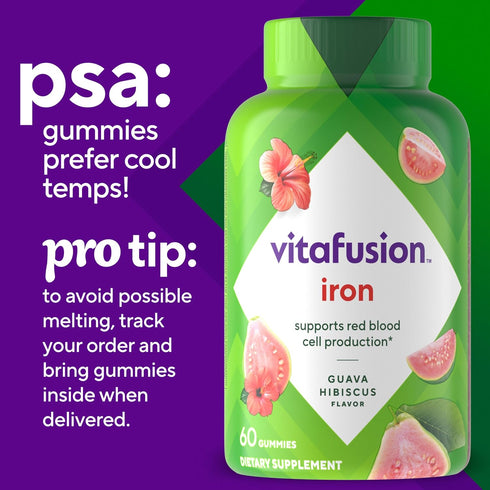 Gummy 30 60 Count Vitafusion Iron Vitamin Supplement, Supports Red Blood Cell Production*, Guava Hibiscus Flavor