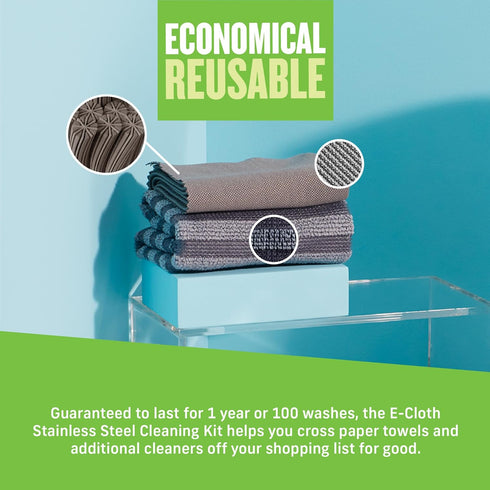 E-Cloth Stainless Steel Cleaning Kit for Home Appliances, Washable and Reusable, 100 Wash Promise