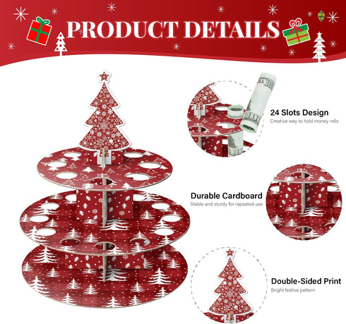 XiaosRen 1PCS 24 Cardboard Red Christmas Money Holder with Holes, Cash Holder for Placing Money Gifts Xmas Holiday