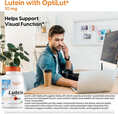 Doctor's Best Lutein 20 mg, Non-GMO, Vegan, Gluten Free, Soy Free, Eye Health, 120 Veggie Caps