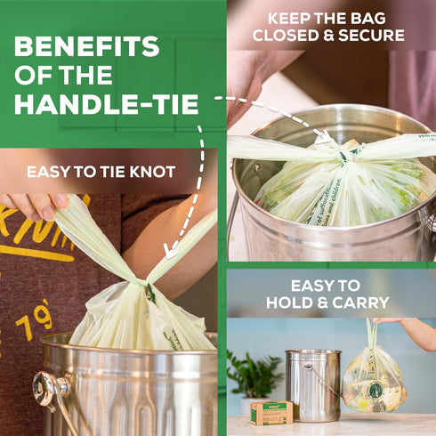 ANECO 100% Compostable Food Waste Bags, 1.6 Gallon with Handles, 30 Count, BPI Certified