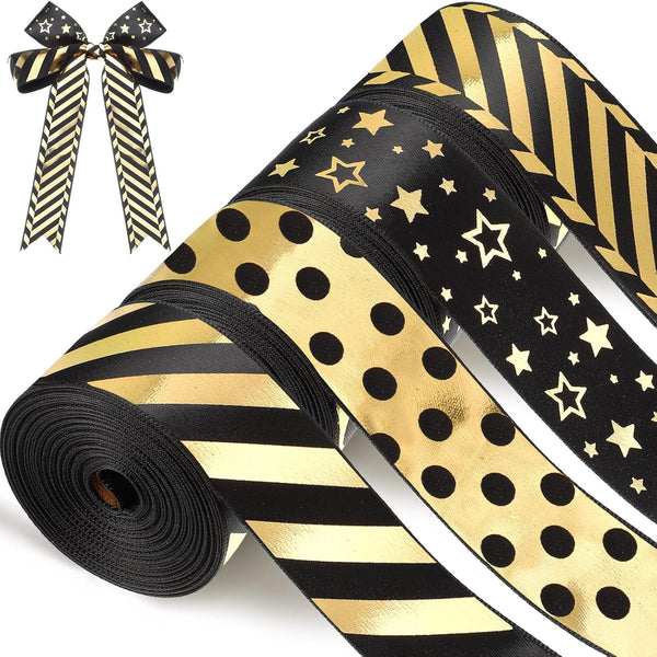 Shappy 4 Rolls Graduation Ribbon, 1 Inch Striped Bronzing Grosgrain for School Graduation Gifts, Craft Supplies