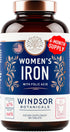 Iron Pills for Women - Iron Supplement with Folic Acid for Anemia, Period, Pregnancy Support - 180 Vegan Tablets
