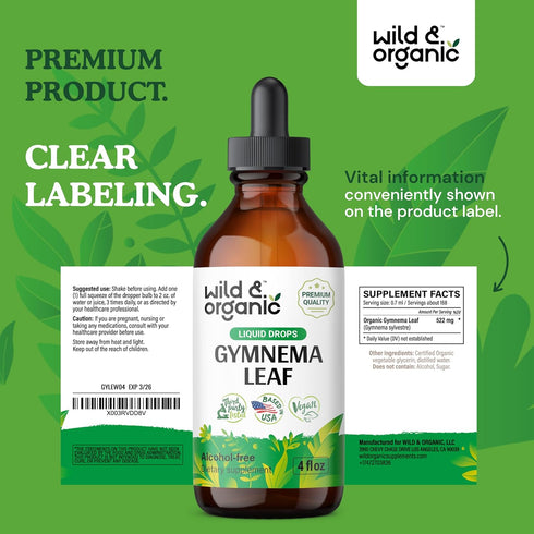 Gymnema Tincture | Sugar-Free Organic Gymnema Sylvestre Drops for Antioxidant Support - 4 Fl Oz