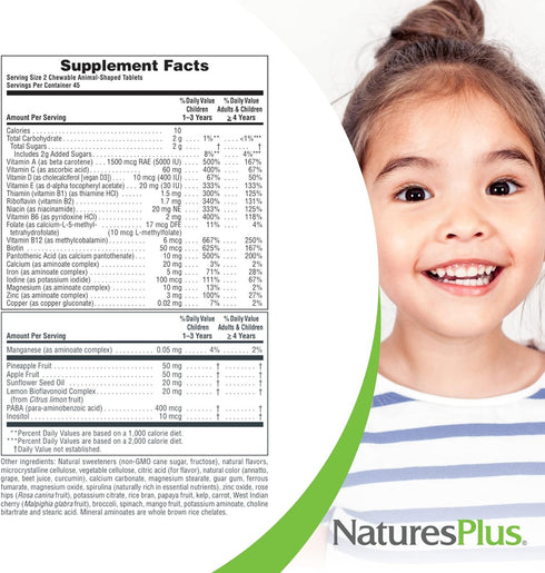 Natures Plus Animal Parade Children's Chewable Multivitamin, 90 Tablets, Natural Assorted Flavors