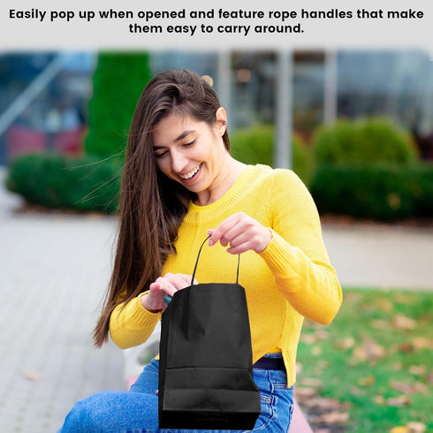 Novel Box Black Gift Bags with Handles, 10 Pack, 4.75x3.25x6.75 Inches, Small Paper Bulk Gift Bags