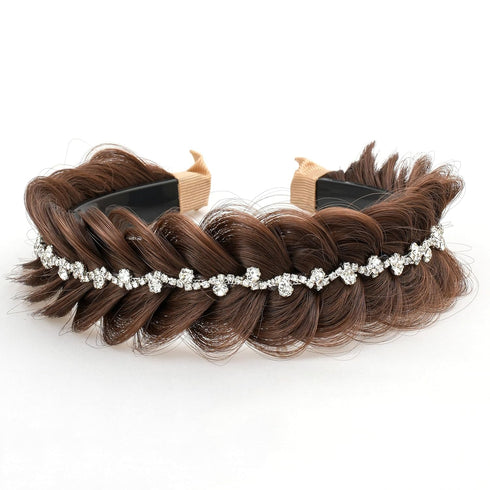 Wide Fishtail Braid Braided Headband, Crystal Deco Style Messy Hoop Elastic Non-slip Band for Women and Girls